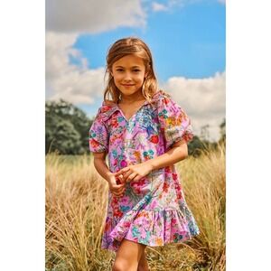 Nellystella Girls Belle Dress in Garden Floral Hyacinth Size 10 Smocked Sleeve